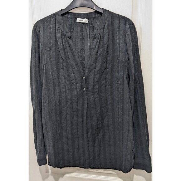 Vince | Shirred Neck Long Sleeve Blouse In Dobby Weave - Picture 3 of 9